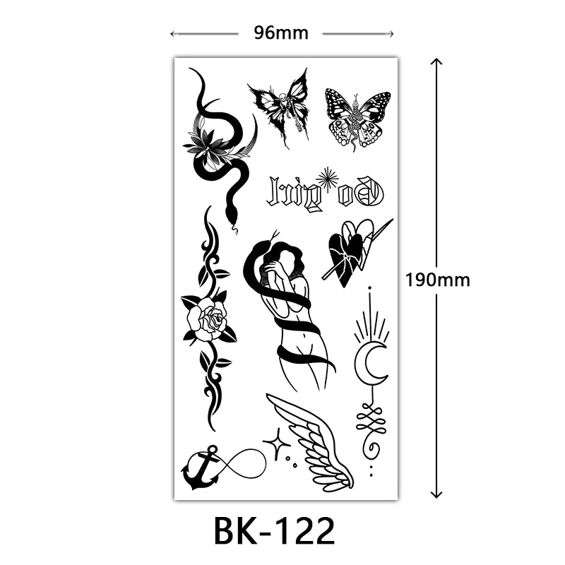 Black Floral Temporary Tattoo Stickers – Waterproof Fake Flower Tattoos for Hand, Arm, Body