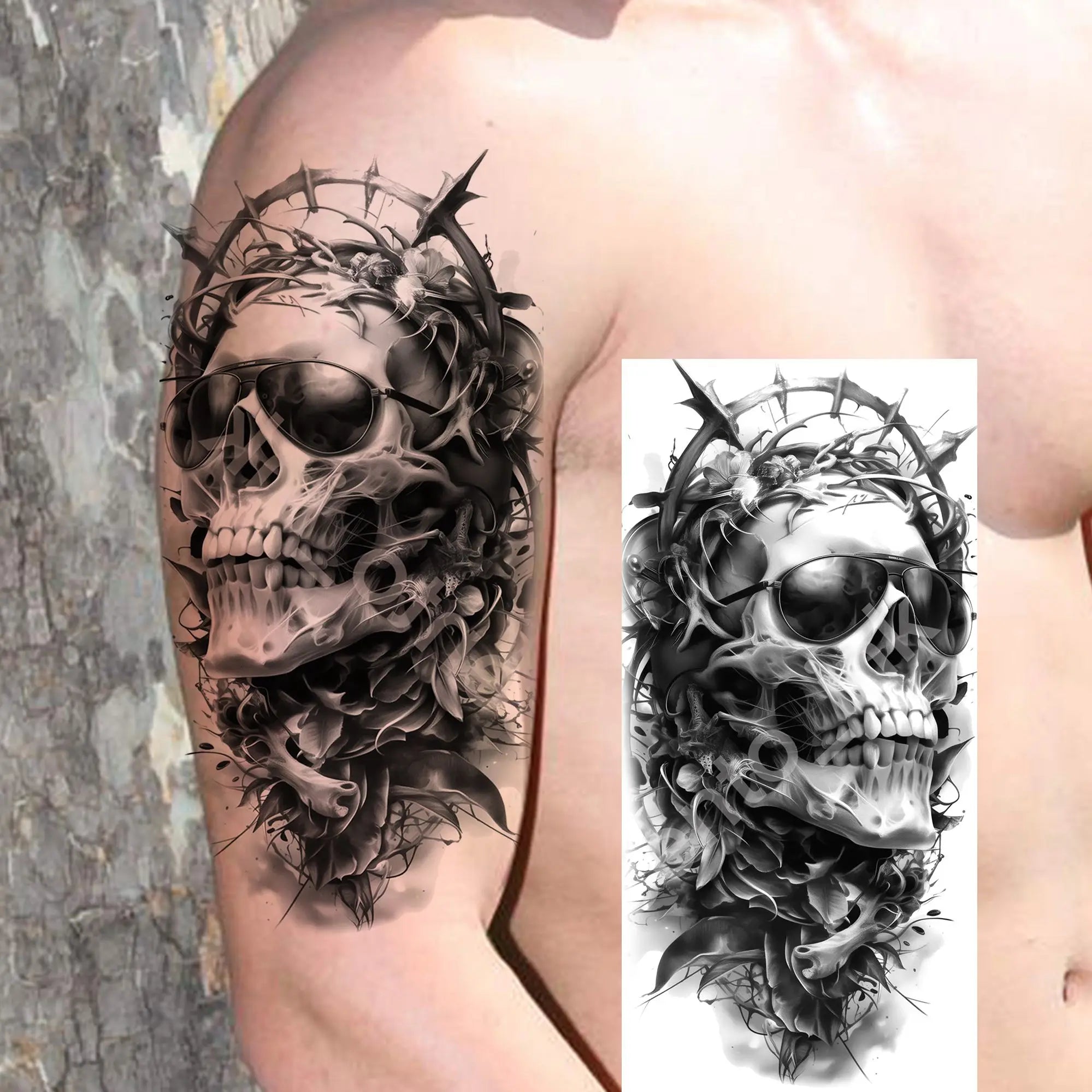 Grim Reaper Skull Pirate Temporary Tattoo – Halloween Fake Tattoo Sticker (1 Sheet)