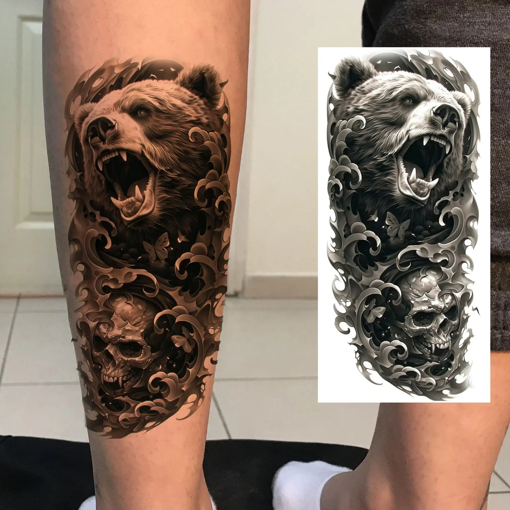 1 Sheet Realistic Beast Tattoo Stickers – Bear, Tiger, Wolf, Owl Waterproof Temporary Sleeve Tattoo for Arm and Leg