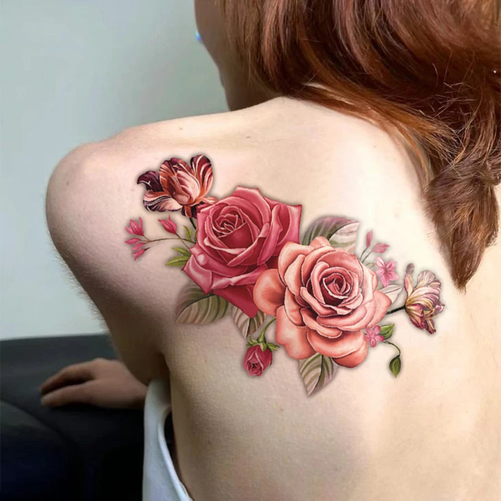 Colorful Rose Lily Peony Butterfly Temporary Tattoo Sticker