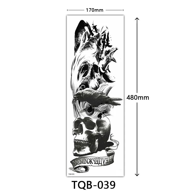 Inkly FullSleeveX – Skull Clock Tiger Wolf Arm Tattoo Set (40+ Designs)