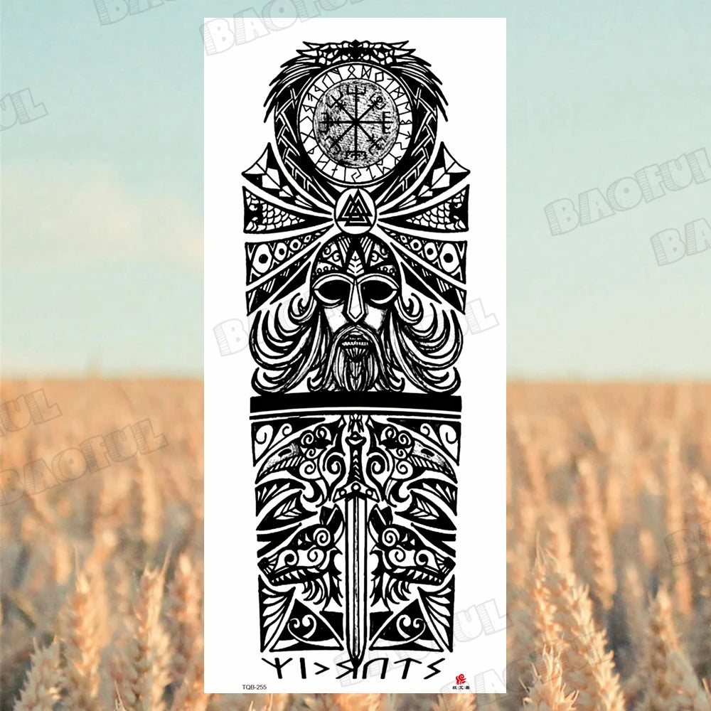 1 Sheet Wolf Lion Maori Flower Arm Sleeve Temporary Tattoo Sticker – Realistic Waterproof Fake Tattoos for Body
