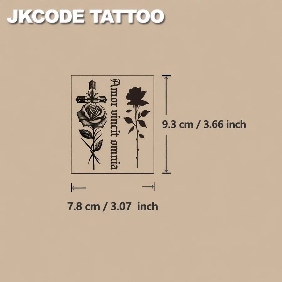 Cross Rose Finger Tattoo Sticker – Waterproof Semi-Permanent Botanical Fake Tattoo