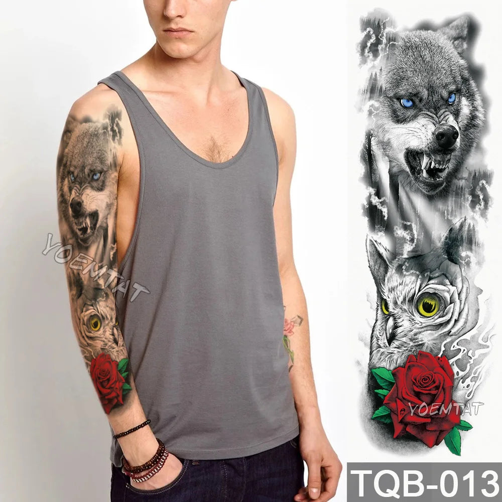 Inkly FullSleeveX – Skull Clock Tiger Wolf Arm Tattoo Set (40+ Designs)