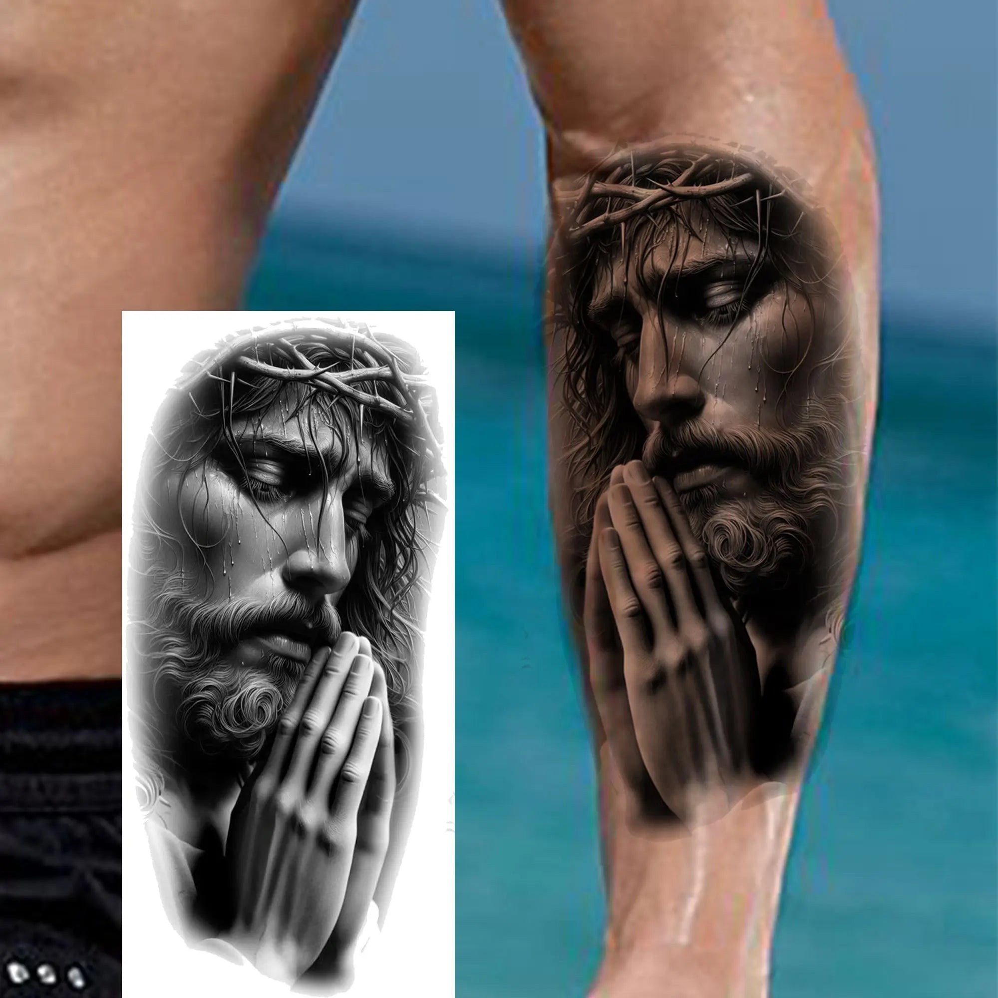1pc Jesus Pray Cross Temporary Tattoo Stickers – Realistic Christian Fake Tattoos for Arm Chest Leg