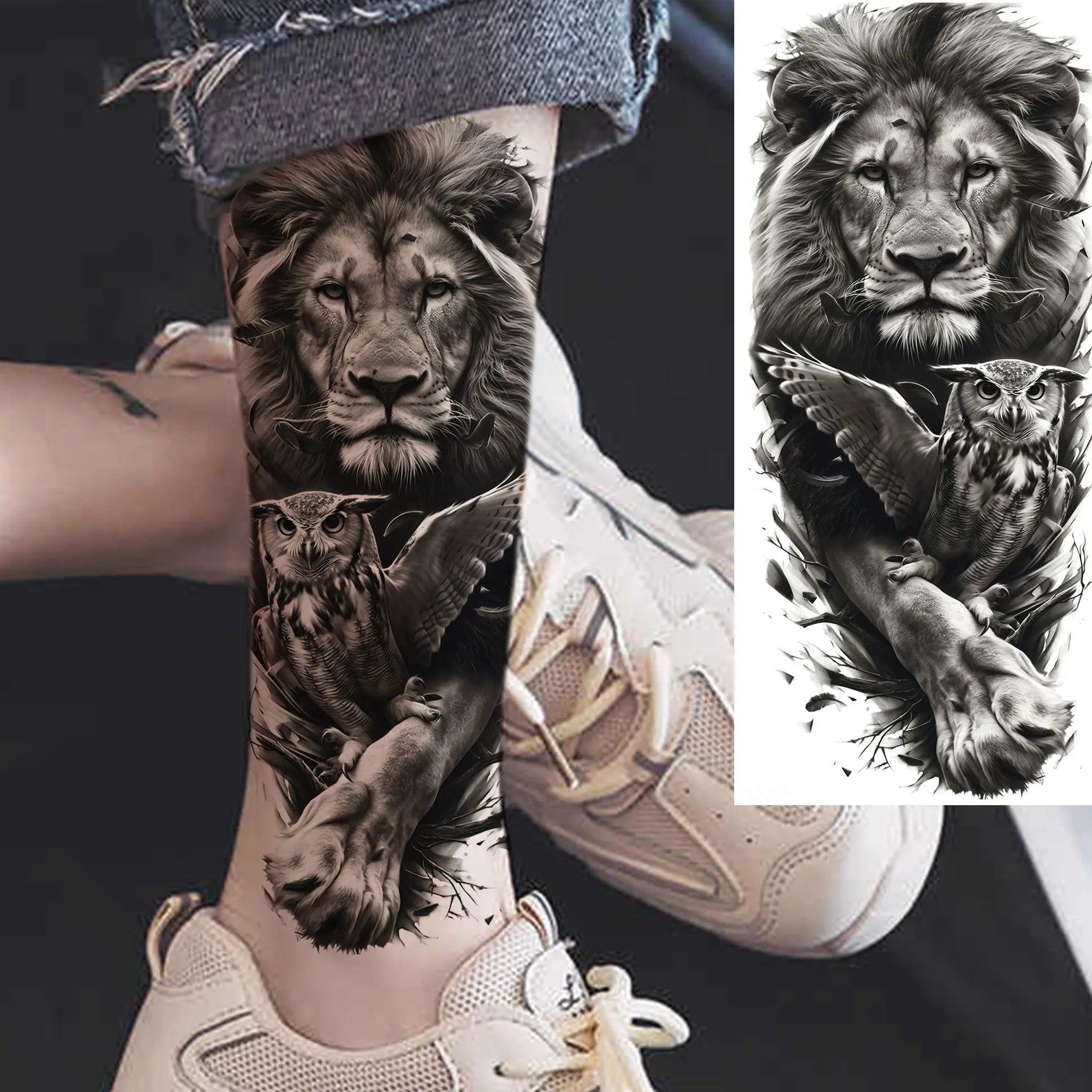 1 Sheet Realistic Beast Tattoo Stickers – Bear, Tiger, Wolf, Owl Waterproof Temporary Sleeve Tattoo for Arm and Leg