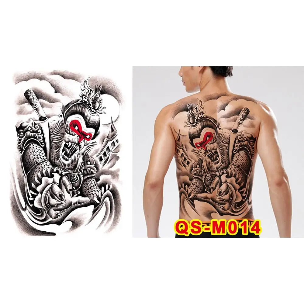 Full Back Water Transfer Tattoo Stickers – Angel Wings, Cross, Warrior Style Fake Tattoo for Men