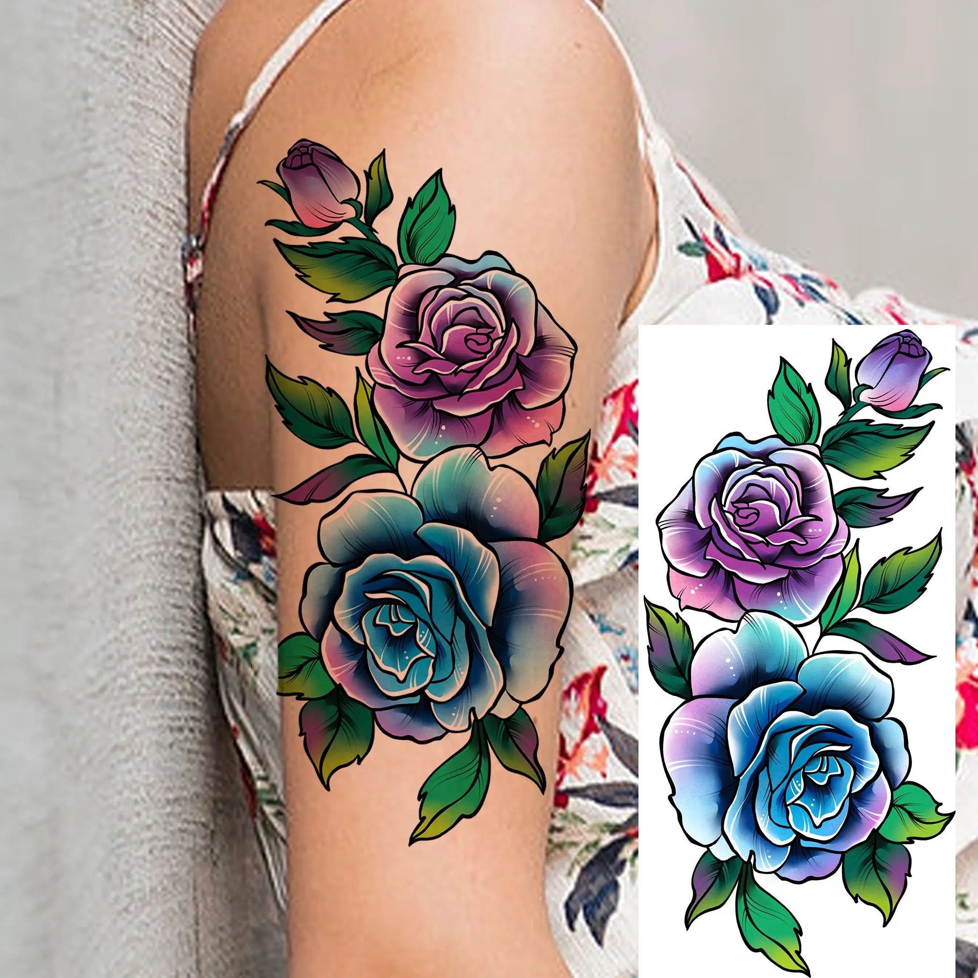 3D Rose Butterfly Temporary Tattoo – Waterproof Phoenix Flower Fake Tattoo Sticker