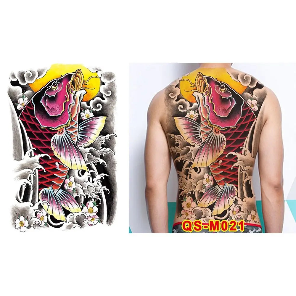 Full Back Water Transfer Tattoo Stickers – Angel Wings, Cross, Warrior Style Fake Tattoo for Men