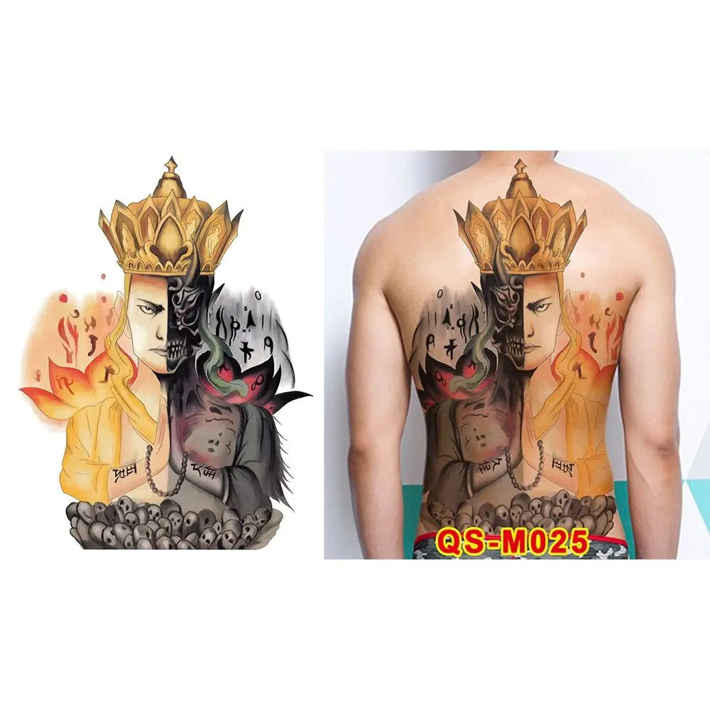Full Back Water Transfer Tattoo Stickers – Angel Wings, Cross, Warrior Style Fake Tattoo for Men