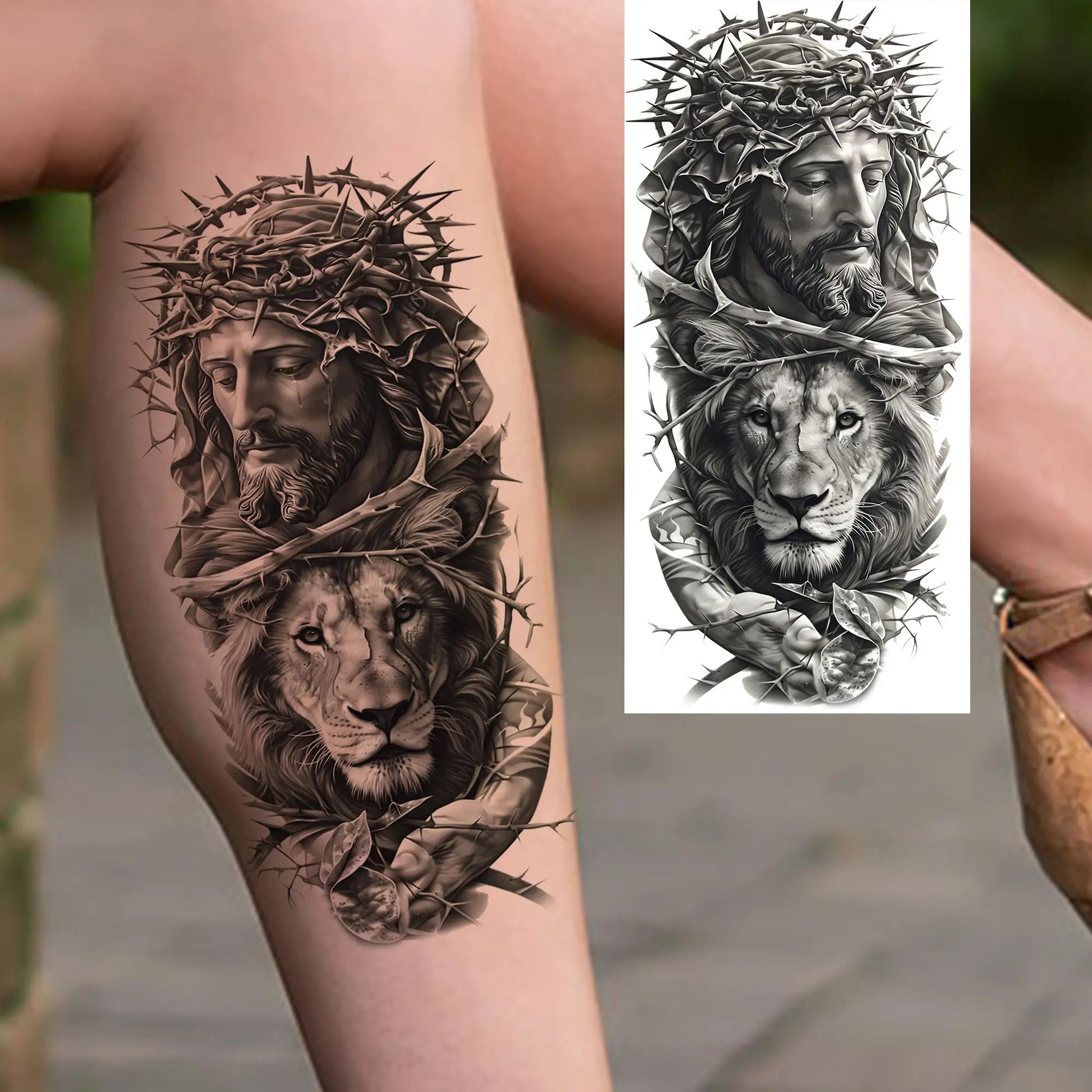 1pc Black Jesus Mary Cross Temporary Tattoo Stickers – Realistic Christian Prayer Tattoo Waterproof