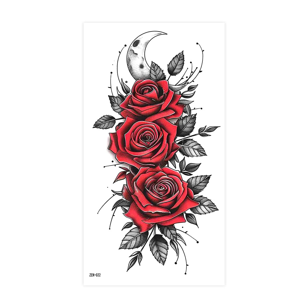 Realistic Flower Tattoo Sticker – Rose & Butterfly Design (1pc)
