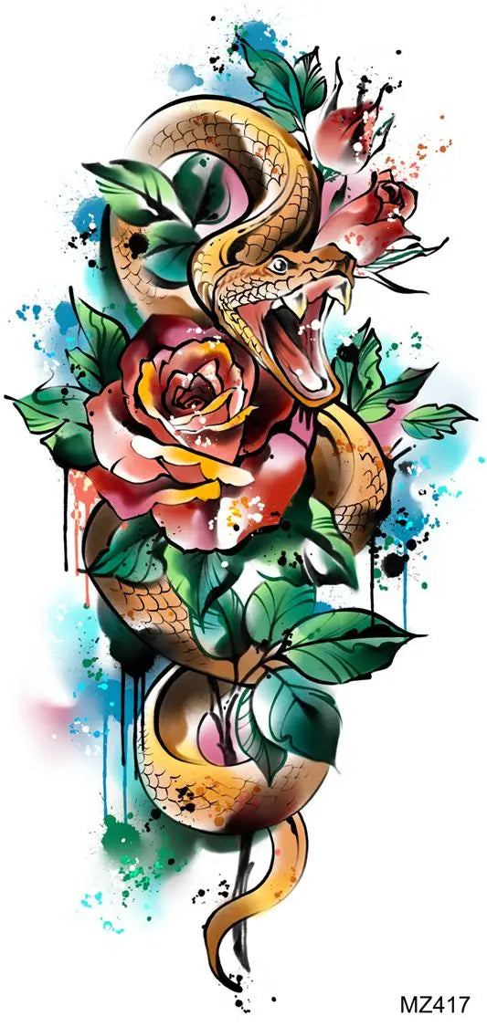 2pcs Watercolor Peony Rose Butterfly Temporary Tattoo Stickers