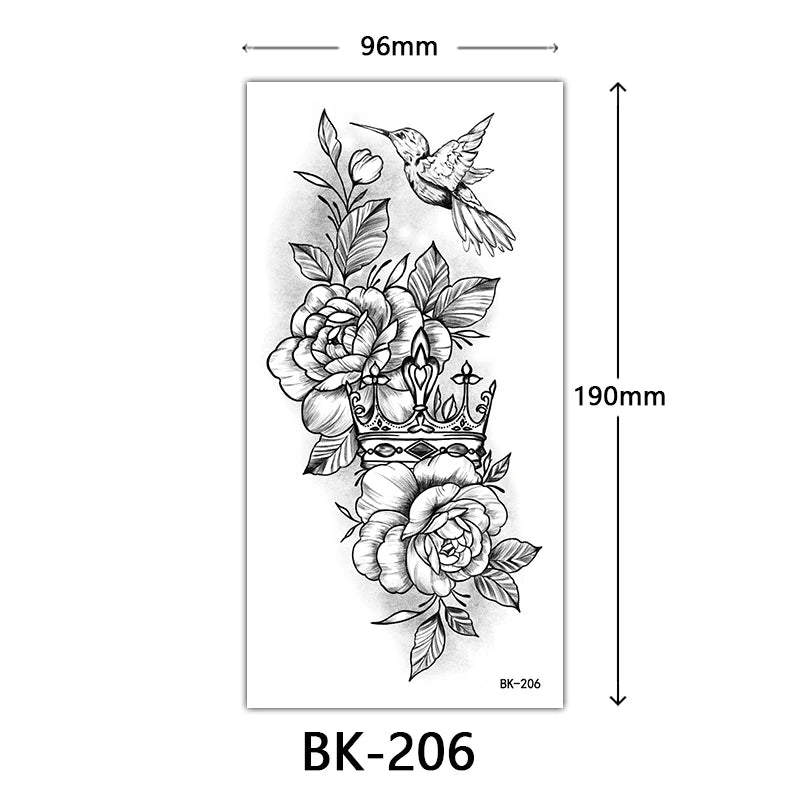 Black Floral Temporary Tattoo Stickers – Waterproof Fake Flower Tattoos for Hand, Arm, Body