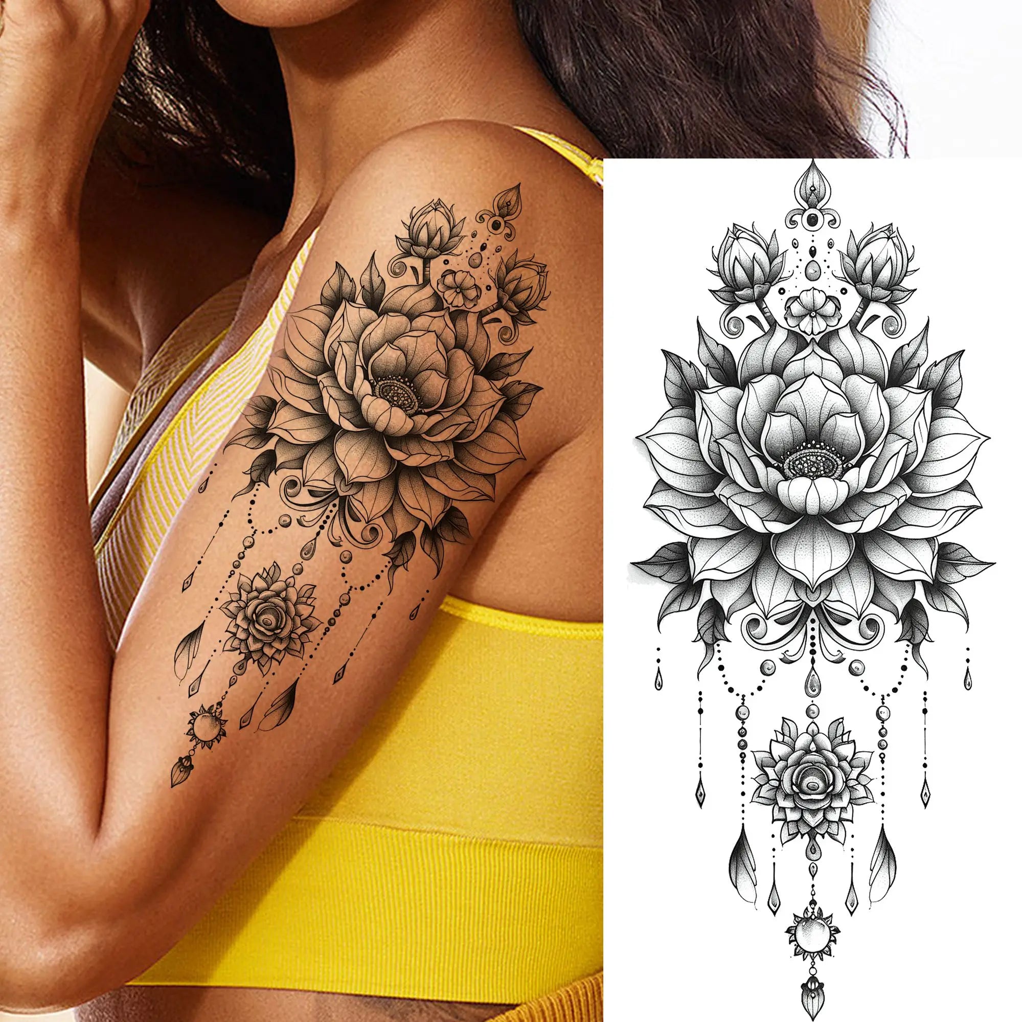 Watercolor Flower & Butterfly Tattoo – Realistic Waterproof Temporary Sticker (1 Sheet)