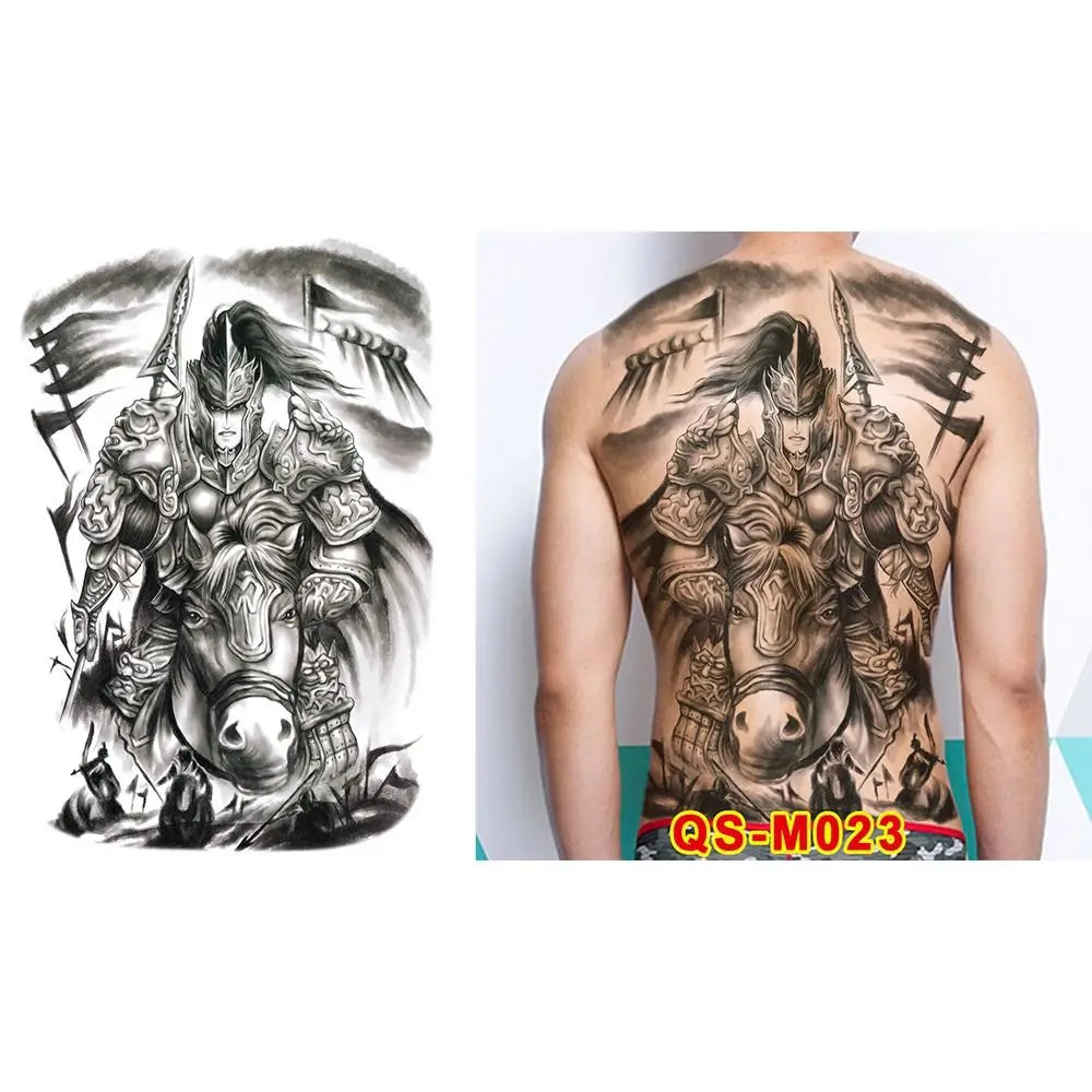 Full Back Water Transfer Tattoo Stickers – Angel Wings, Cross, Warrior Style Fake Tattoo for Men