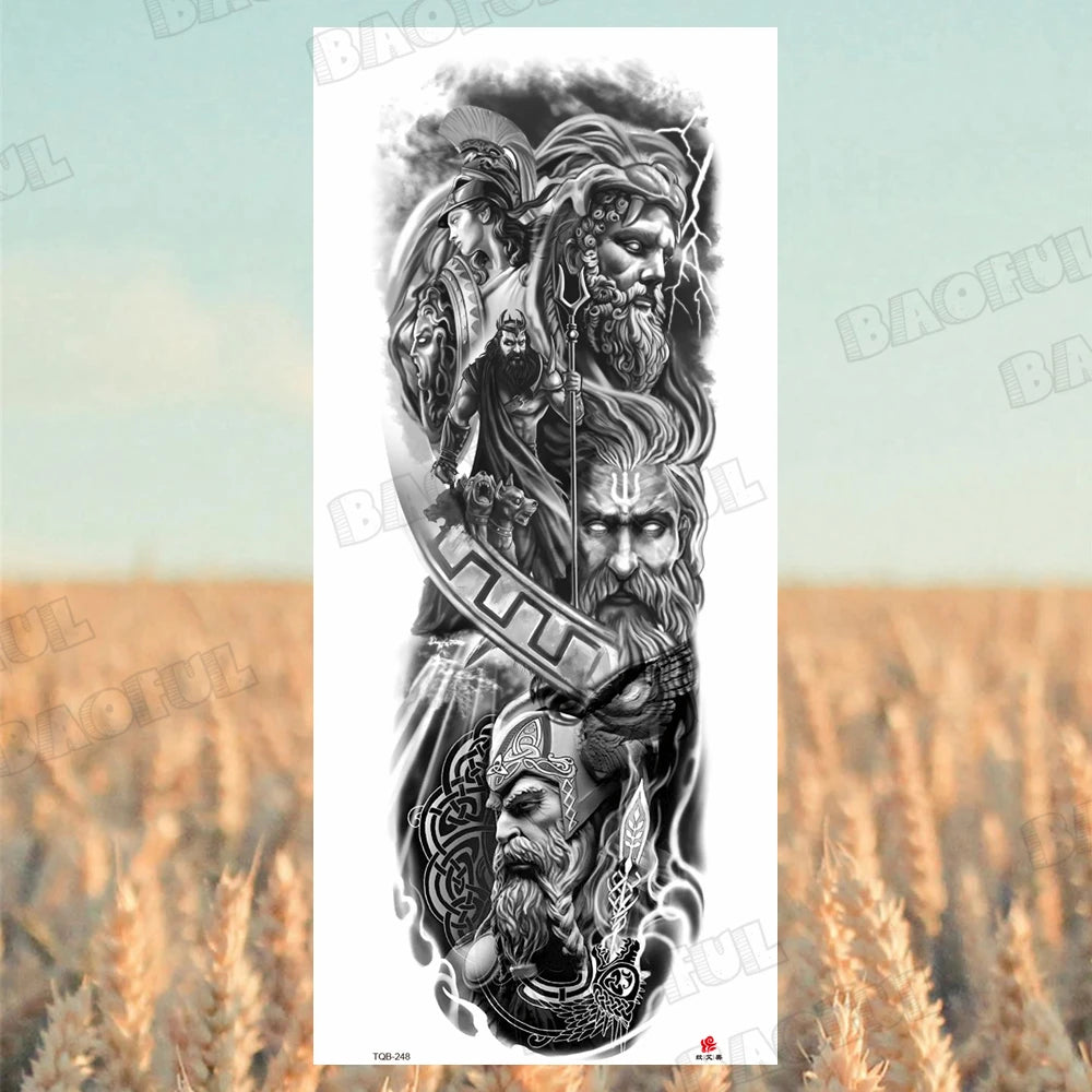 1 Sheet Wolf Lion Maori Flower Arm Sleeve Temporary Tattoo Sticker – Realistic Waterproof Fake Tattoos for Body