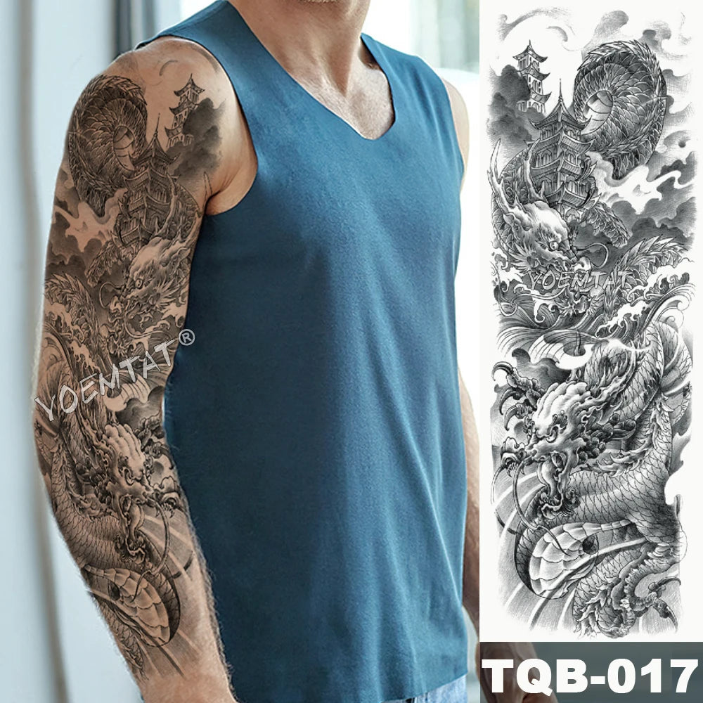 Inkly FullSleeveX – Skull Clock Tiger Wolf Arm Tattoo Set (40+ Designs)