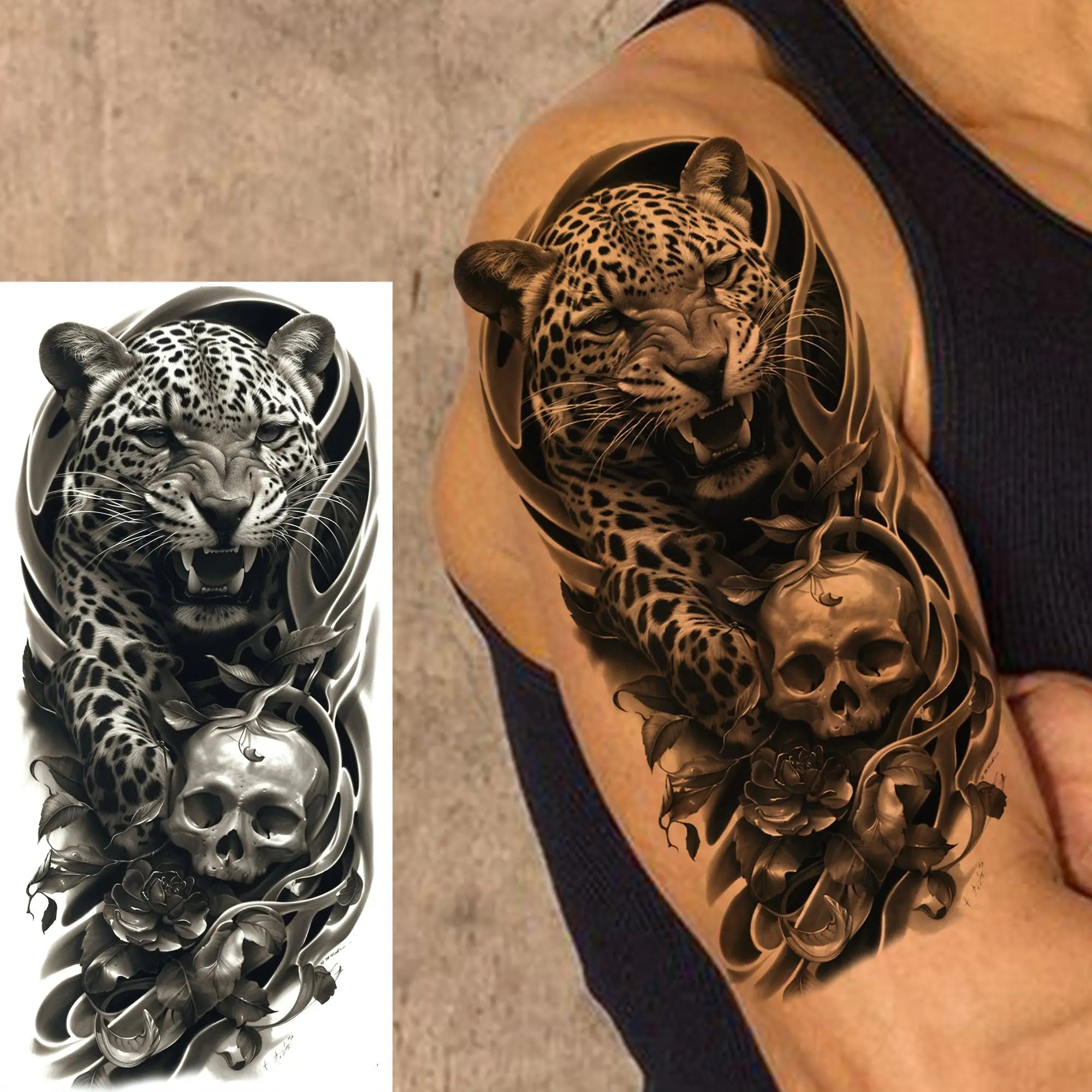 1 Sheet Realistic Beast Tattoo Stickers – Bear, Tiger, Wolf, Owl Waterproof Temporary Sleeve Tattoo for Arm and Leg