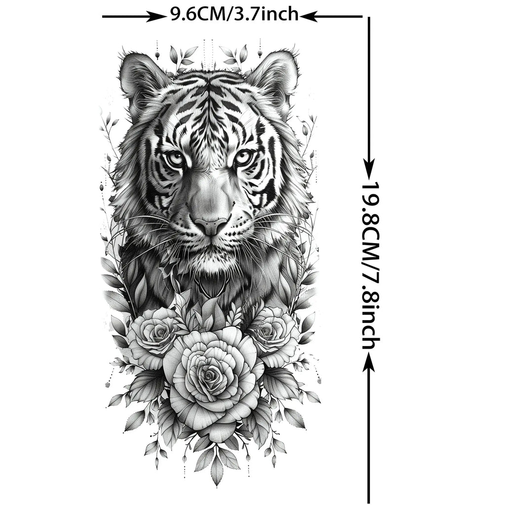 1 Sheet Lion Tiger Wolf Skull Ship Temporary Tattoo Sticker – Waterproof Realistic Body Art for Arm and Chest